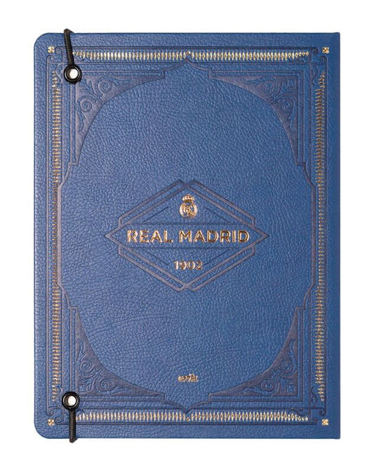 Cuaderno A5 azul del Real Madrid con tapa dura y escudo dorado - 2