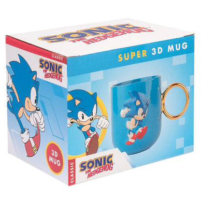 Taza 3D azul de Sonic The Hedgehog con asa dorada - 2