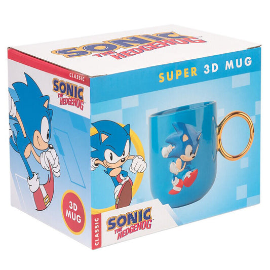 Taza 3D azul de Sonic The Hedgehog con asa dorada - 2
