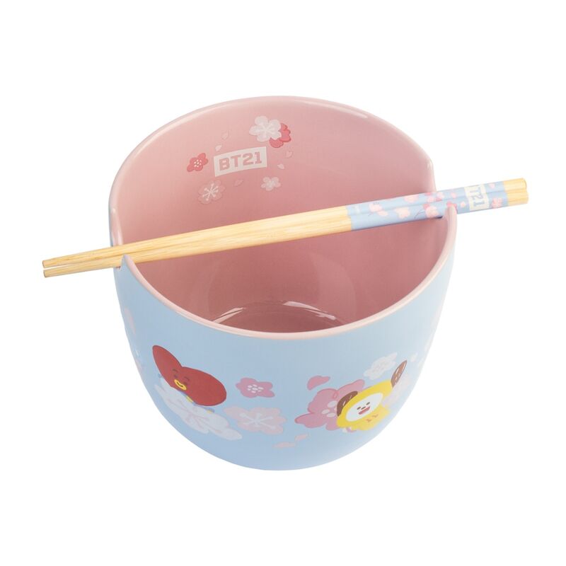 Bowl ramen BT21 azul con dos palillos de bambú - 2