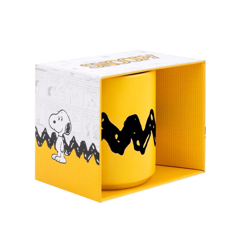 Taza amarilla de cerámica Charlie Brown Snoopy con franja negra en zigzag - 2