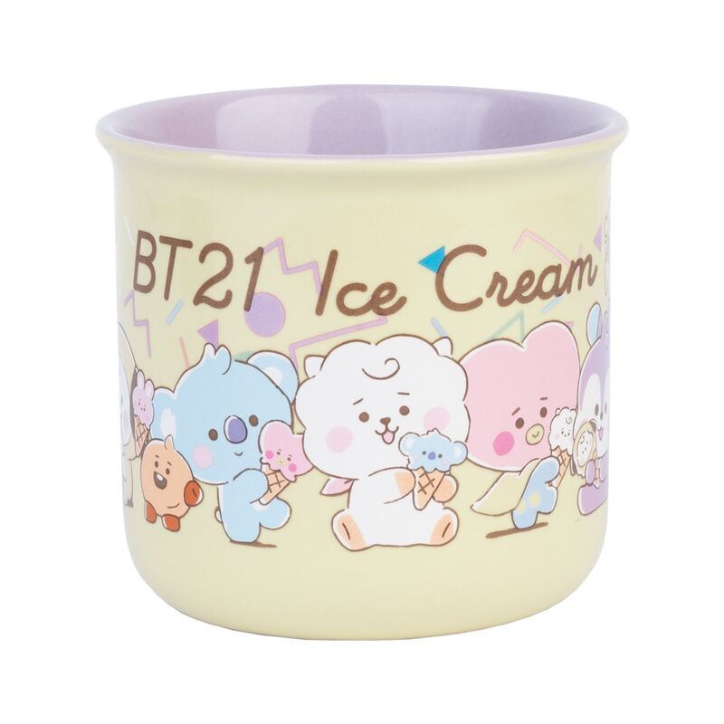 Taza BT21 Ice Cream amarilla con interior lila y personajes - 3