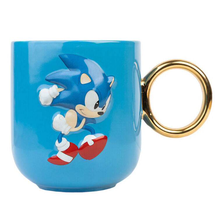 Taza 3D azul de Sonic The Hedgehog con asa dorada - 3