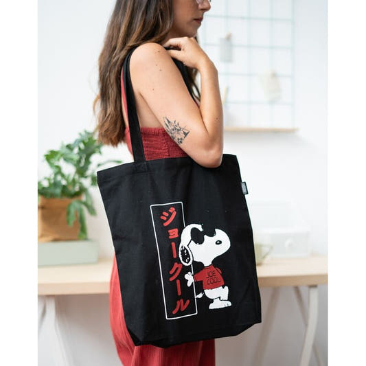Bolsa negra de algodón Snoopy Joe Cool con dos asas - 3