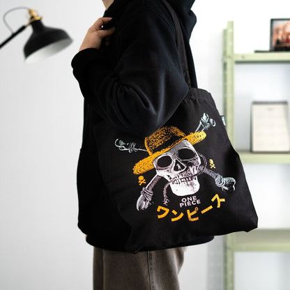 Bolsa negra de algodón One Piece con diseño Jolly Roger - 3