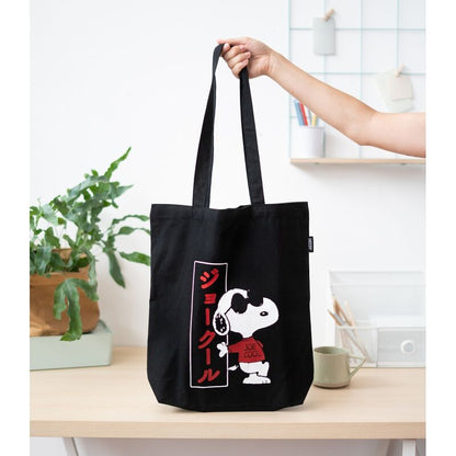 Bolsa negra de algodón Snoopy Joe Cool con dos asas - 4