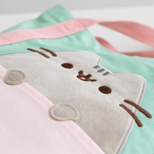 Bolsa shopping Pusheen verde menta con asas rosas y bolsillo exterior - 4