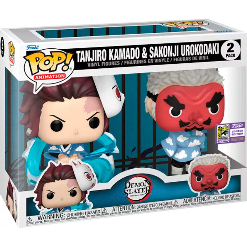 Pack de dos figuras Funko POP de Tanjiro Kamado y Sakonji Urokodaki