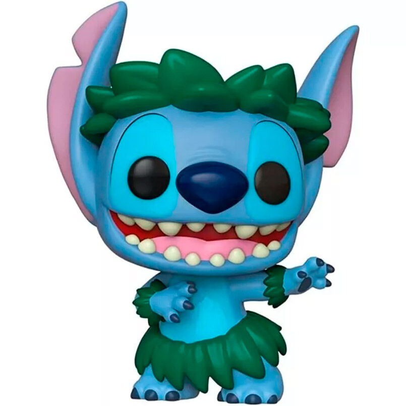 Figura Funko POP de Stitch con atuendo hula y falda verde