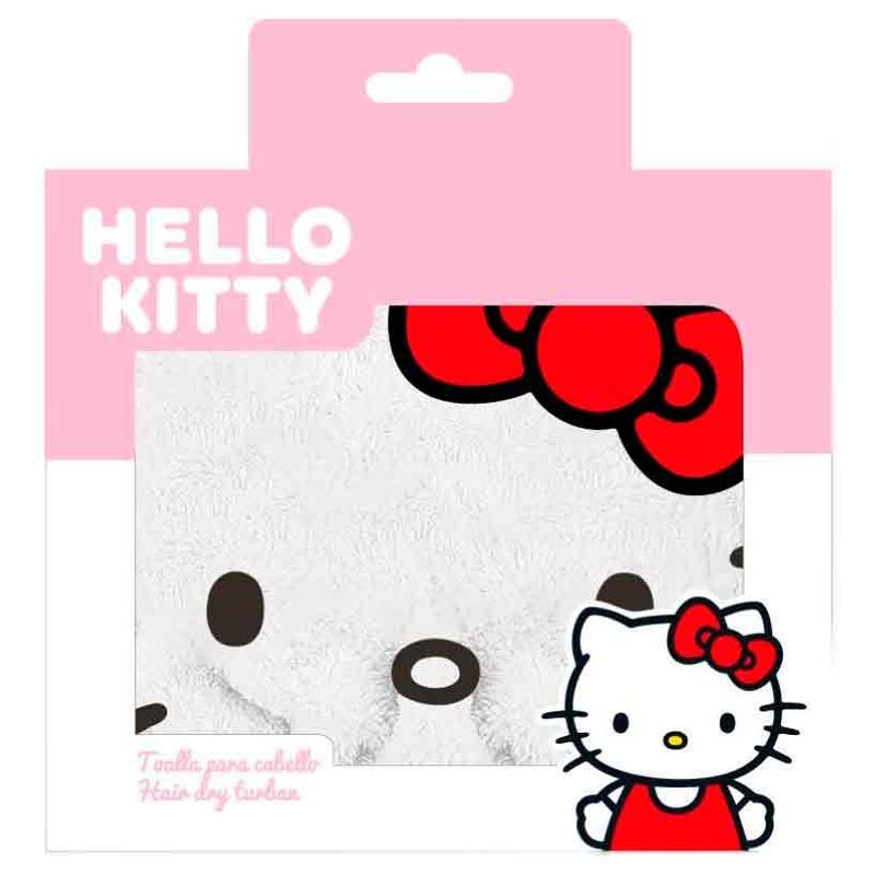 Toalla para el pelo Hello Kitty blanca con lazo rojo