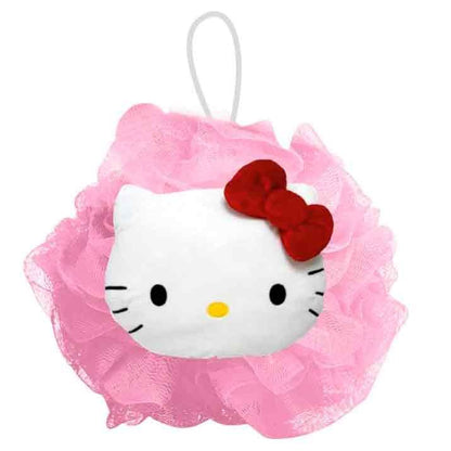 Esponja de ducha 3D rosa con rostro de Hello Kitty y lazo rojo