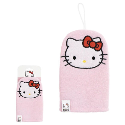 Guante de ducha rosa de Hello Kitty con lazo rojo