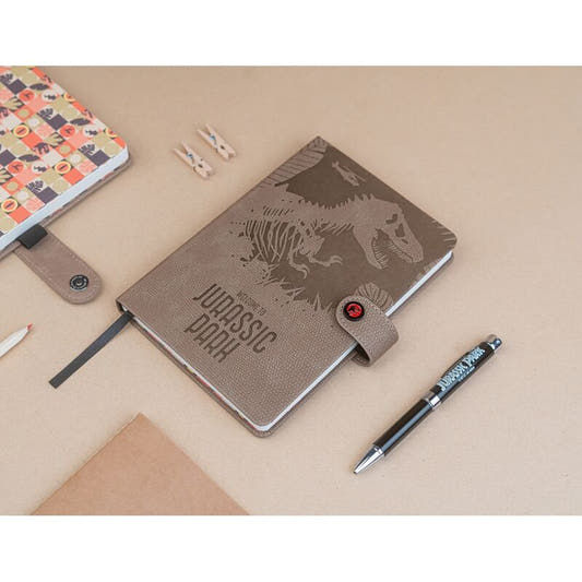 Cuaderno A5 Jurassic Park marrón con dinosaurio y bolígrafo-linterna - 5