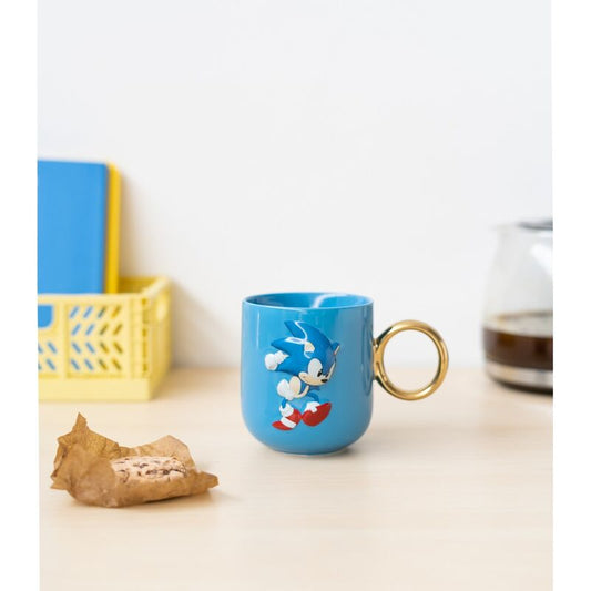 Taza 3D azul de Sonic The Hedgehog con asa dorada - 5