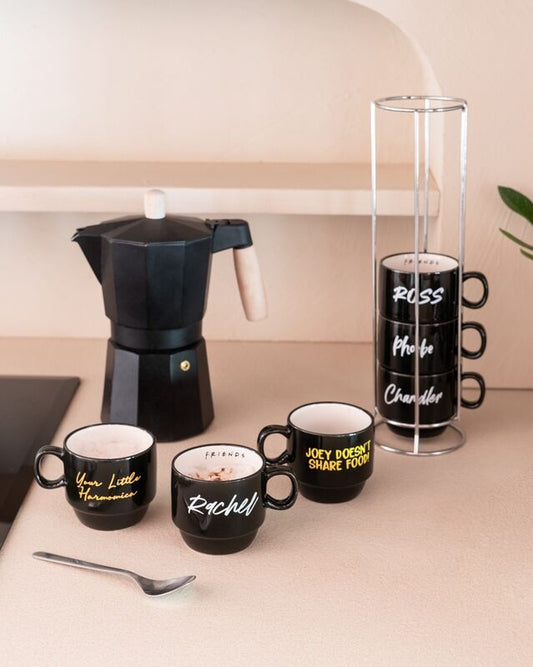 Set de seis tazas negras Friends con expositor metálico - 5