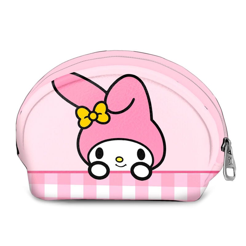 Monedero rosa de My Melody con lazo amarillo y cuadros vichy