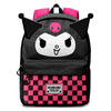 Mochila negra y rosa de Kuromi con bolsillo de cuadros