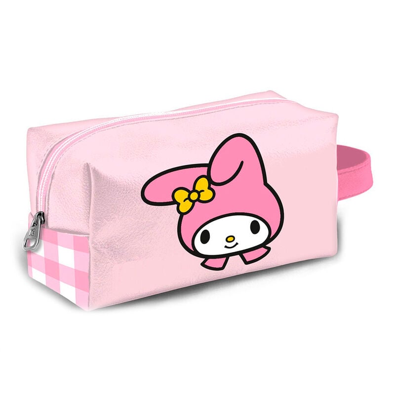 Neceser rosa de My Melody con cremallera y estampado de cuadros