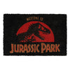 Felpudo negro Jurassic Park con dinosaurio y base roja