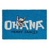Felpudo azul de Stitch Disney con mensaje Ohana Means Family
