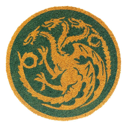 Felpudo redondo de la Casa Targaryen con dragón verde y dorado