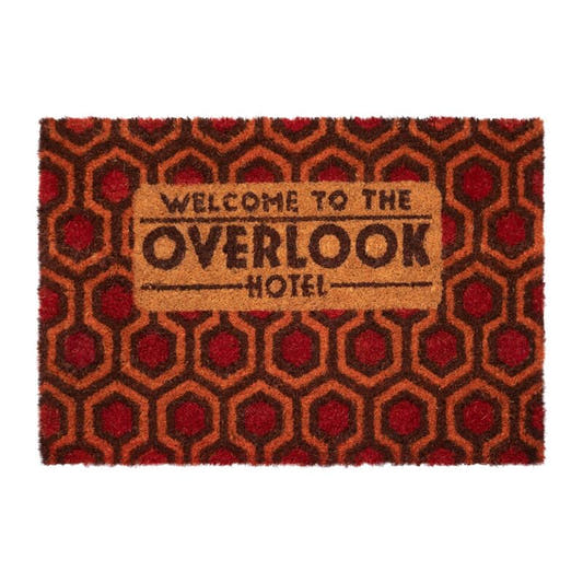 Felpudo del Overlook Hotel de El Resplandor con diseño geométrico rojo y marrón