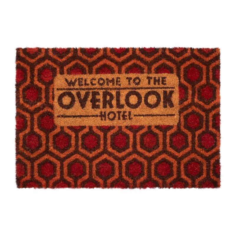 Felpudo del Overlook Hotel de El Resplandor con diseño geométrico rojo y marrón
