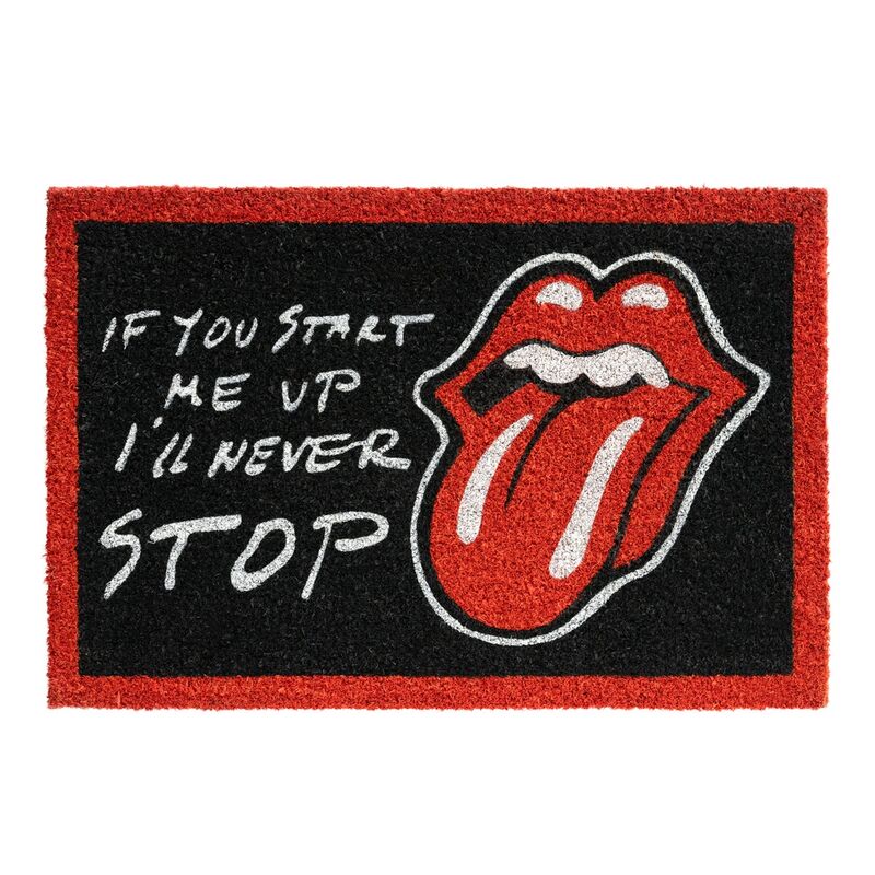 Felpudo rojo y negro de The Rolling Stones con boca y lengua