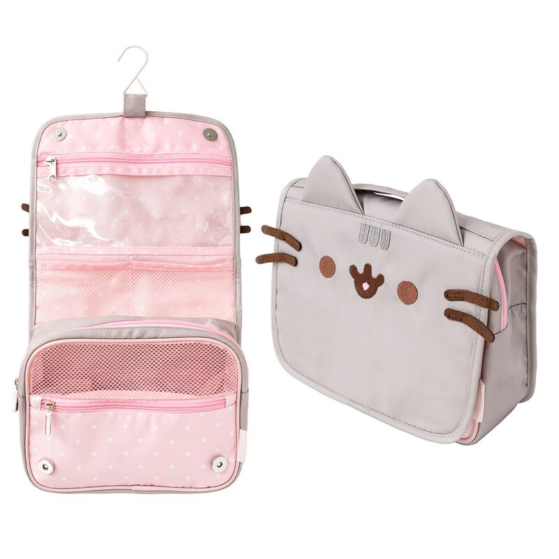 Neceser de viaje Pusheen Foodie gris y rosa abierto