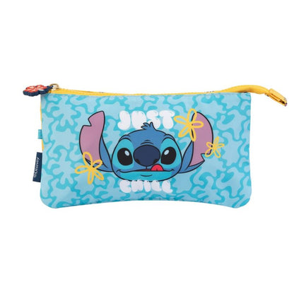 Portatodo triple turquesa de Stitch Disney con tres compartimentos