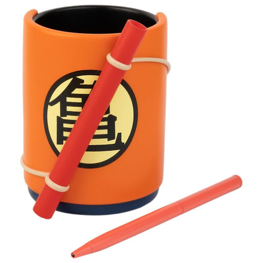 Portalápices naranja de Son Goku Dragon Ball Z con bolígrafo rojo