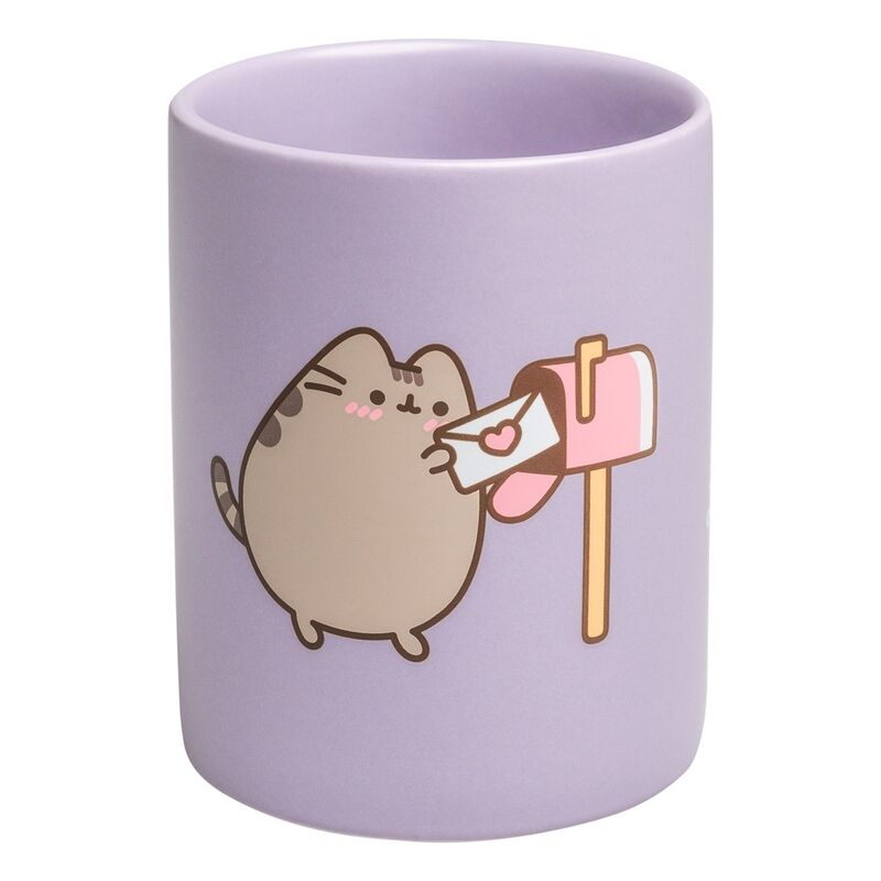Portalápices de cerámica lila con Pusheen y un buzón rosa