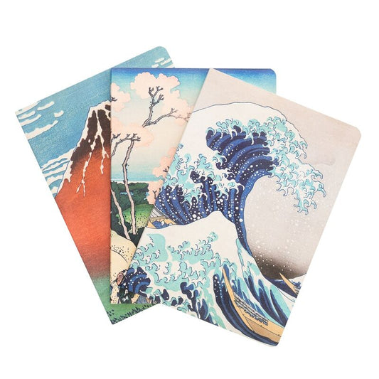 Set de tres cuadernos A5 con diseños de Hokusai y La Gran Ola de Kanagawa