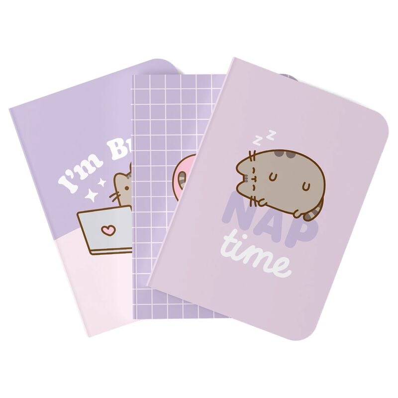 Set de tres cuadernos A6 Pusheen en tonos lavanda y rosa
