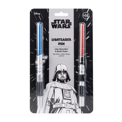 Blíster con dos bolígrafos Star Wars de sables láser azul y rojo