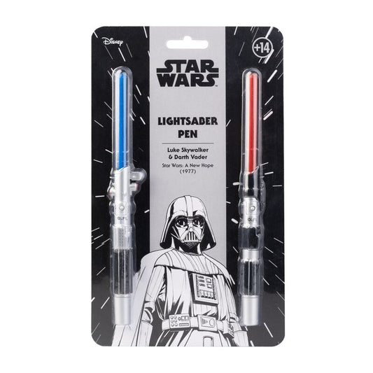 Blíster con dos bolígrafos Star Wars de sables láser azul y rojo