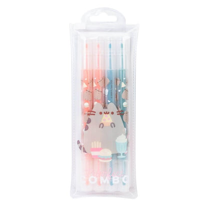 Set de cuatro subrayadores pastel Pusheen Foodie con funda transparente