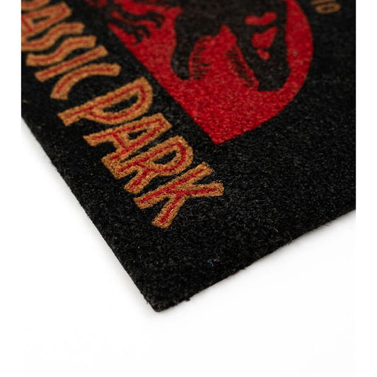 Felpudo negro Jurassic Park con dinosaurio y base roja - 2