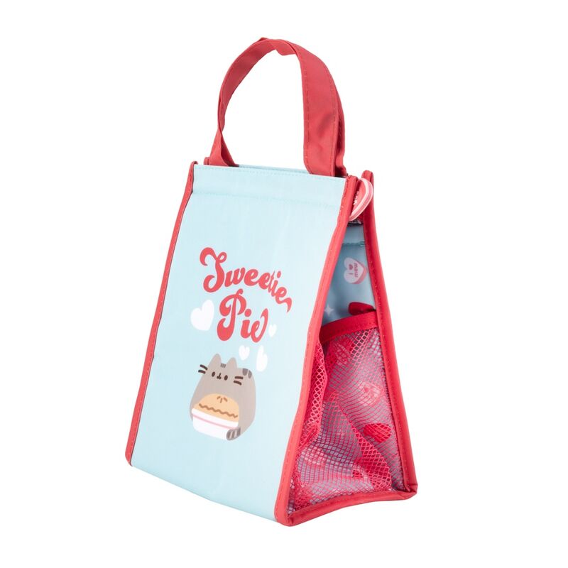 Bolsa portameriendas Pusheen Sweetie Pie azul con asas coral - 2
