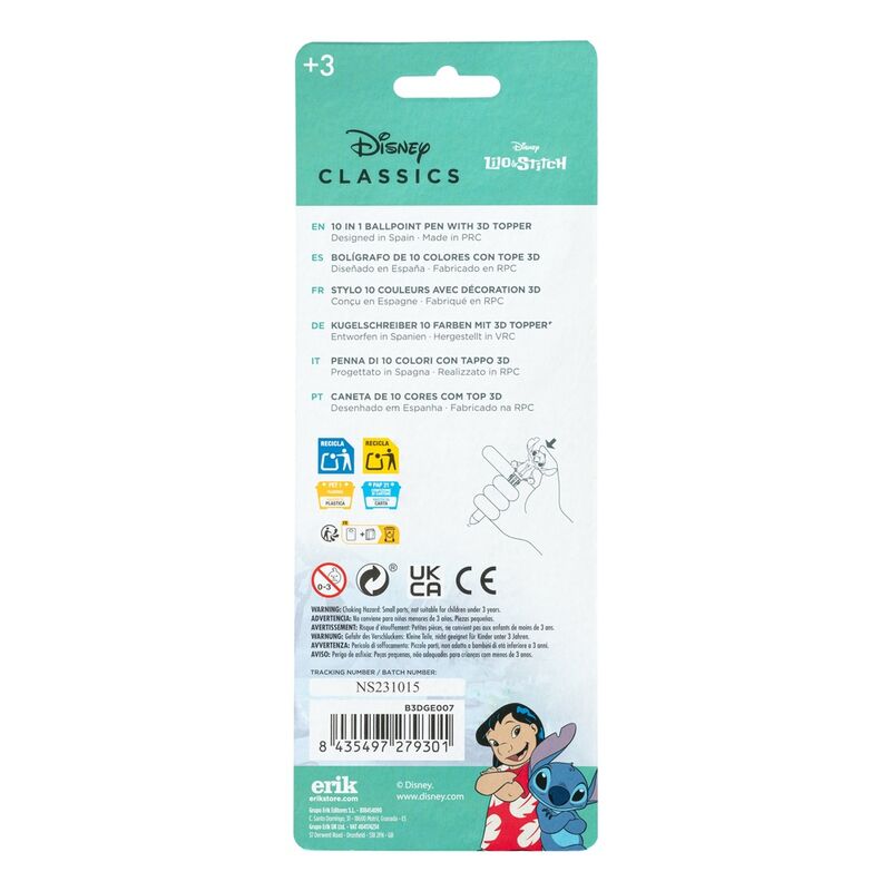 Bolígrafo Stitch Disney de 10 colores con topper 3D - 2