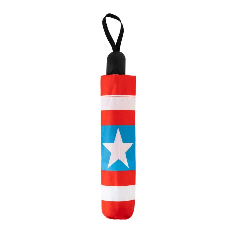 Paraguas plegable automático de Capitán América Marvel con escudo rojo, blanco y azul - 2