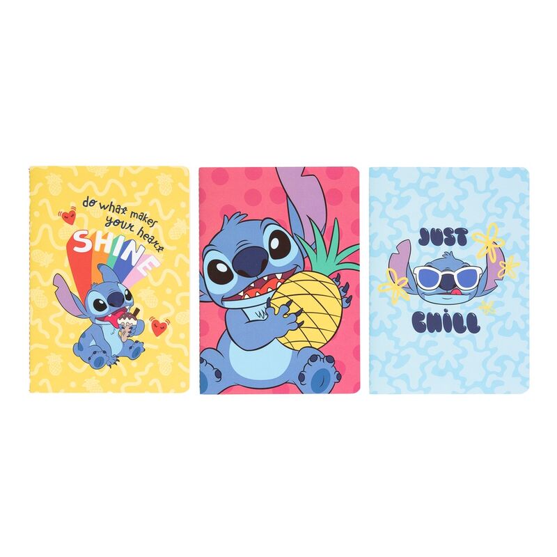 Set de tres cuadernos A5 de Stitch Disney con diseños tropicales - 2