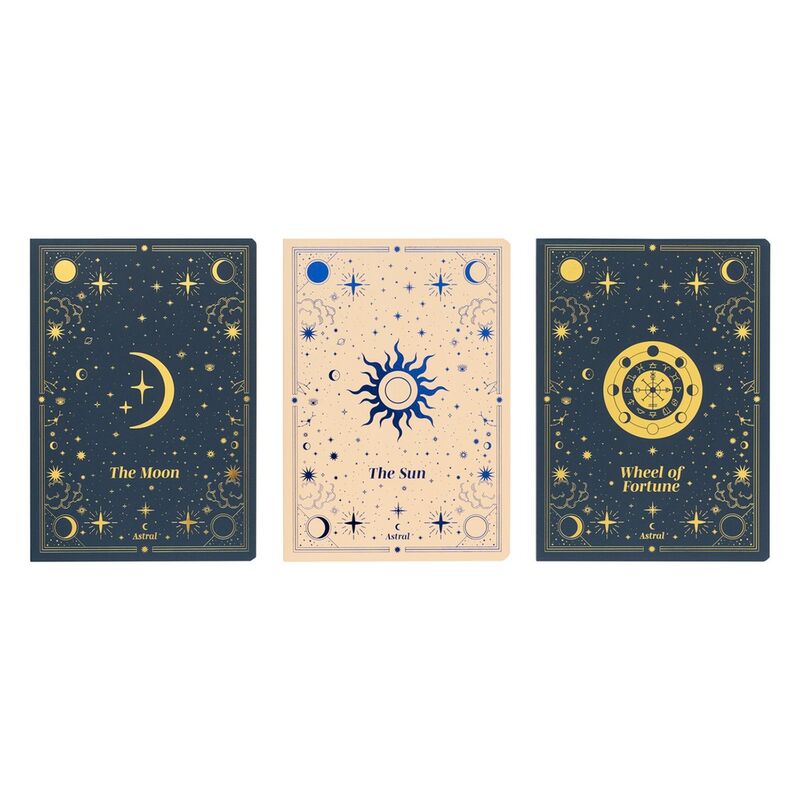 Set de tres cuadernos A5 Astral ERIK con diseños de lunas y estrellas - 2