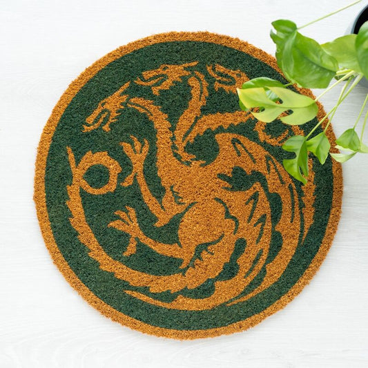 Felpudo redondo de la Casa Targaryen con dragón verde y dorado - 4