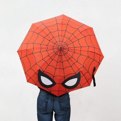 Paraguas plegable automático rojo de Spider-Man con telaraña negra - 3