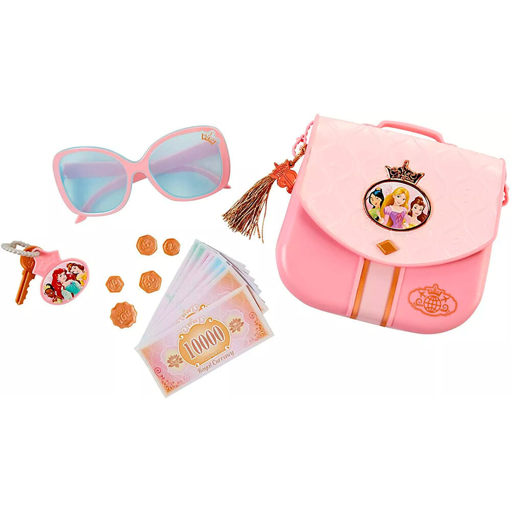 Bolso rosa de viaje de Princesas Disney con gafas, llaves y dinero de juguete - 2