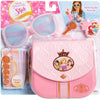 Bolso rosa de viaje de Princesas Disney con gafas, llaves y dinero de juguete