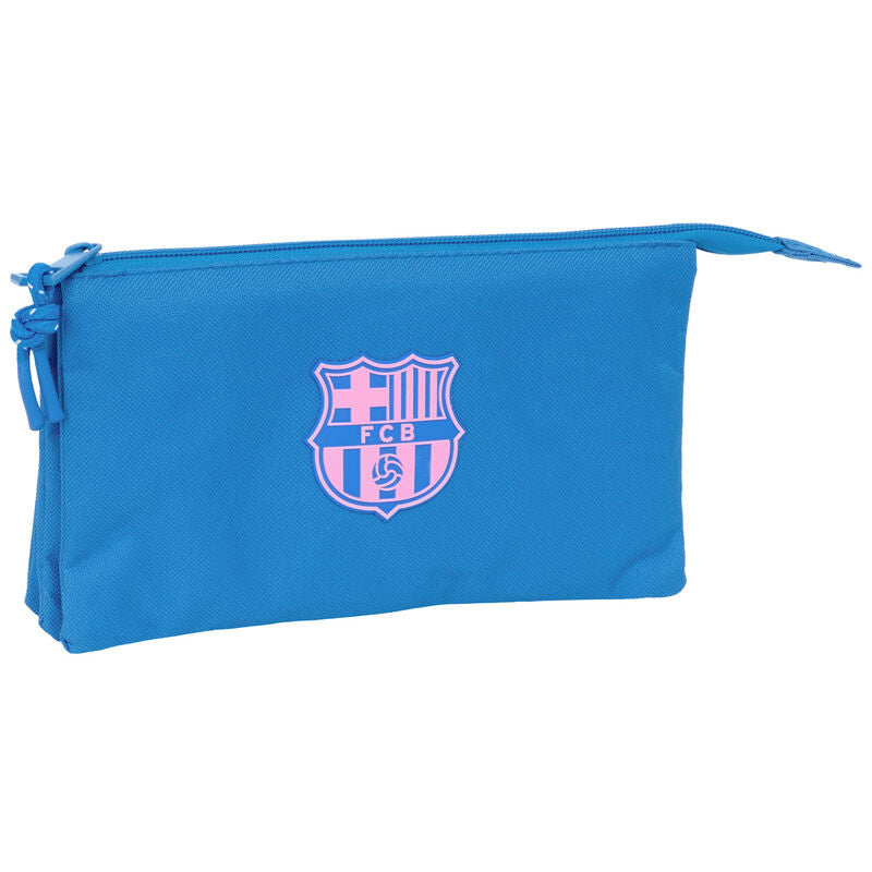 Portatodo triple azul del FC Barcelona con tres compartimentos