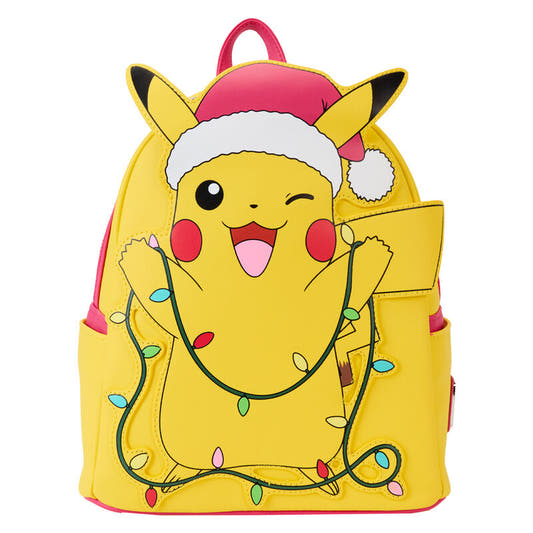 Mochila Loungefly de Pikachu con gorro navideño y luces de colores