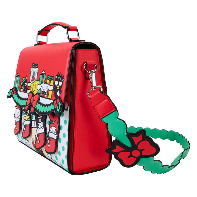 Bolso bandolera navideño de Hello Kitty Sanrio Loungefly con correa verde festoneada - 2